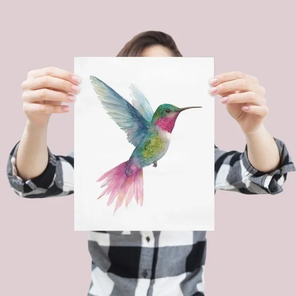 Watercolor Hummingbird Wall Art Print, Unframed - Enchanting Nature-Inspired - Picture 4 of 6